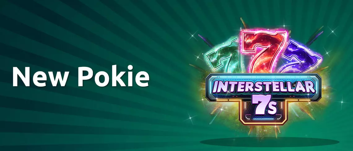 Banner for new 'Interstellar 7s' slot game at PlayCroco with colorful 7s logo