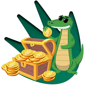 Croco with bitcoin treasure chest